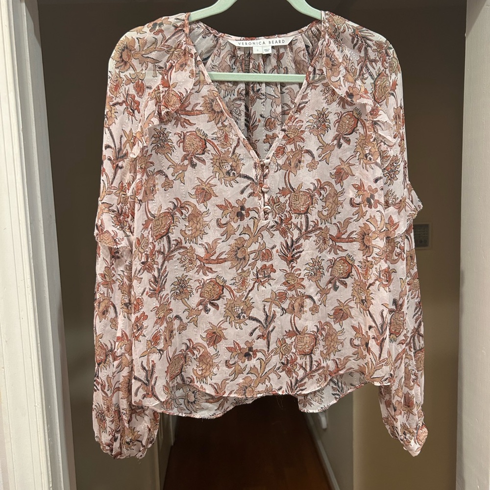 Veronica Beard sheer peasant style blouse, size 2